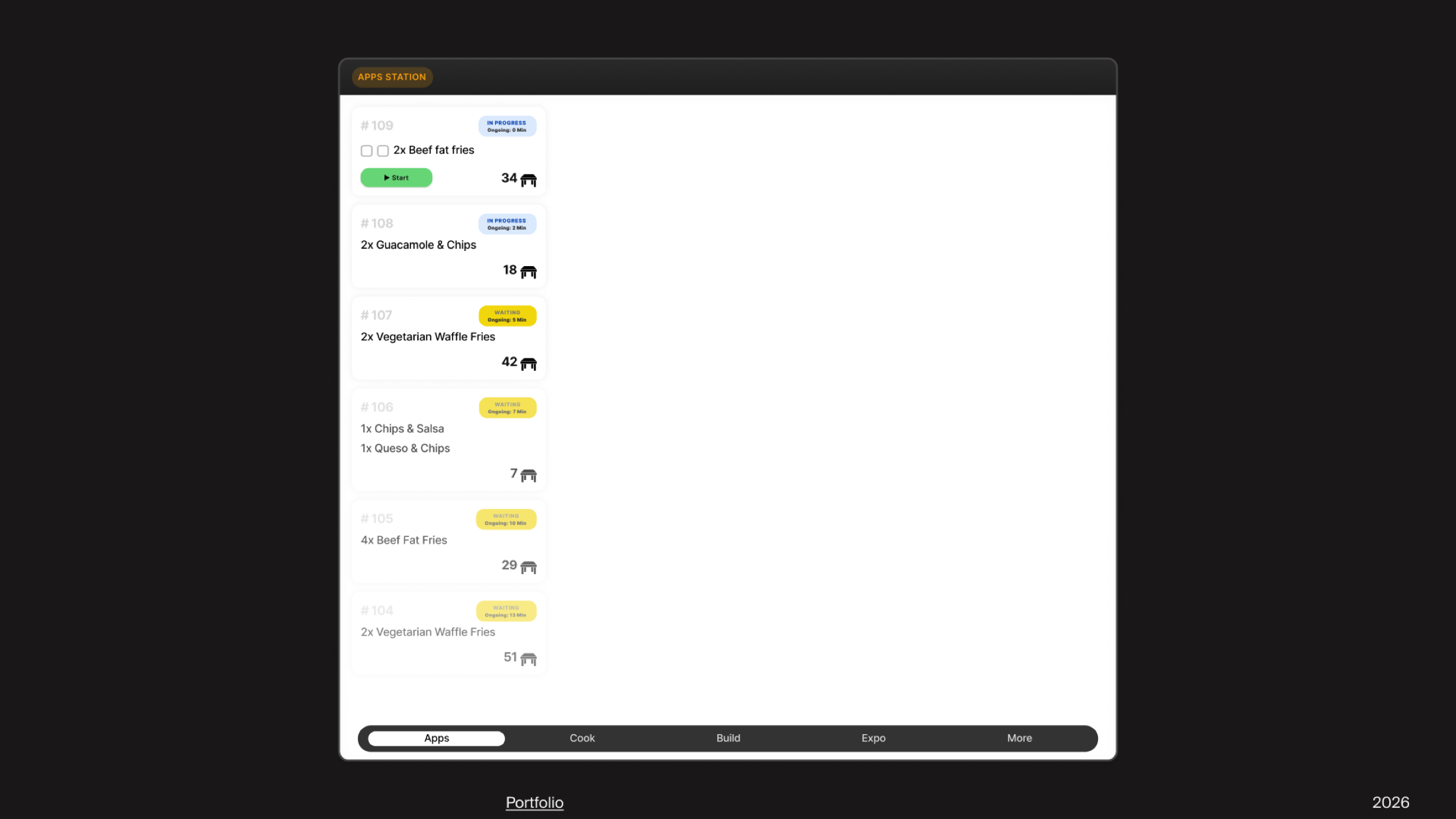 Kitchen Display apps-station view, filtered to that station's items