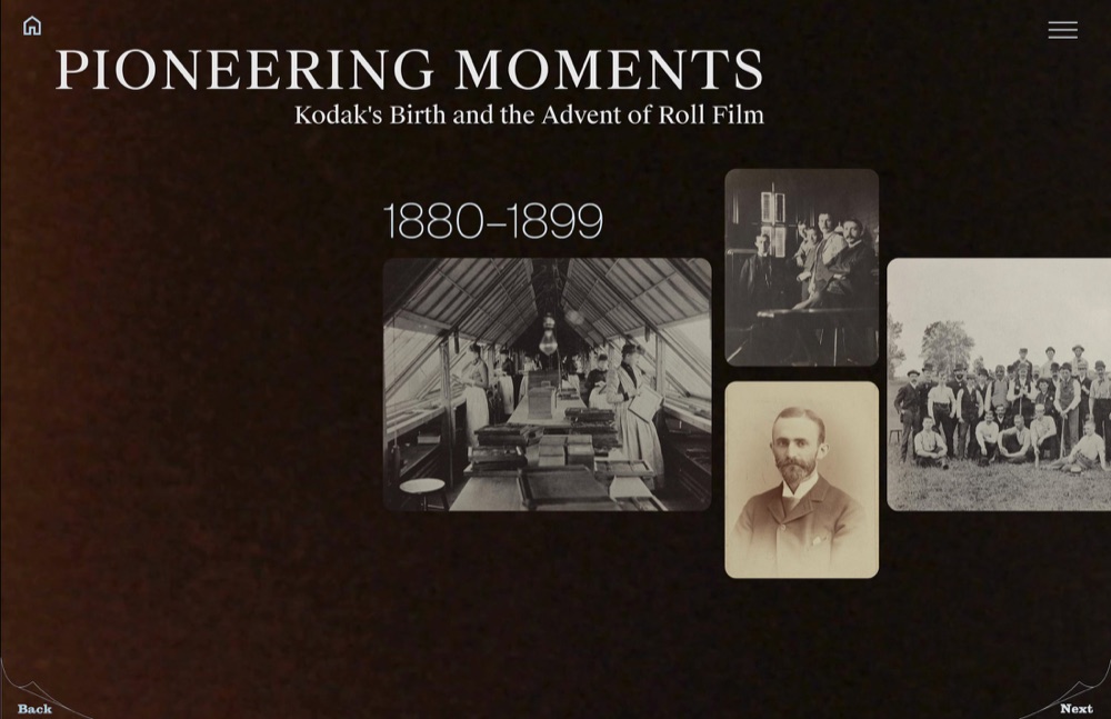 Title card for 1880 to 1899, Pioneering Moments, with archive photographs